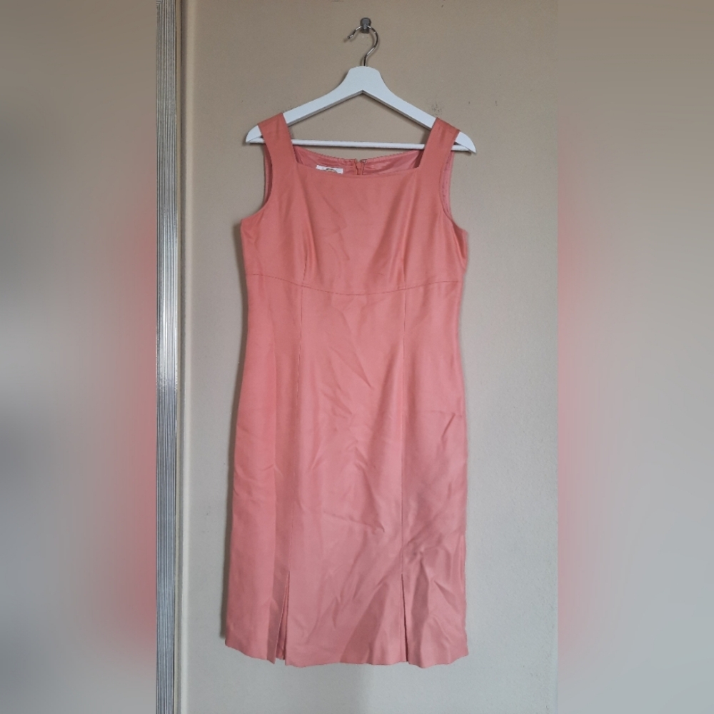 Talbots Peach Pure Silk Sheath Dress Wedding Formal Dressy Occasion Easter